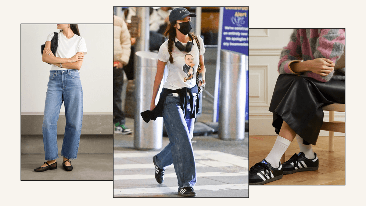 Not Skinny, Not Wide-Leg—the Specific Denim Trend Frequent Flyers Always Wear to the Airport With Trainers