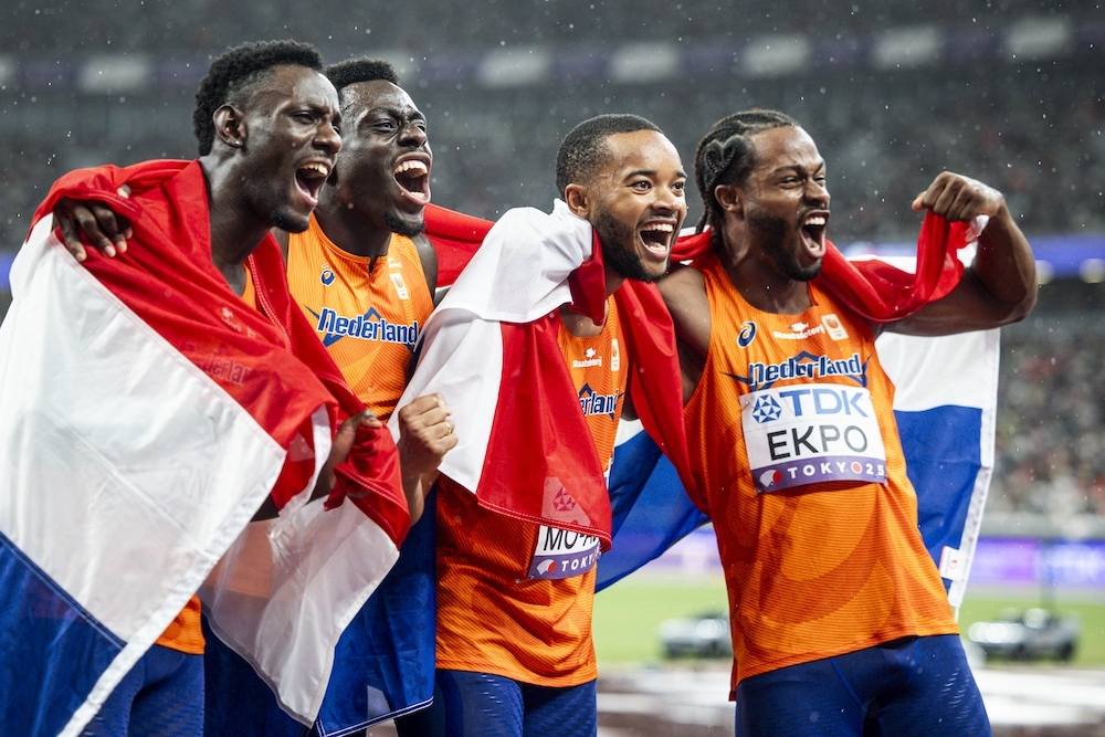 Homens holandeses surpreendem com medalha de bronze no revezamento 4×100 metros