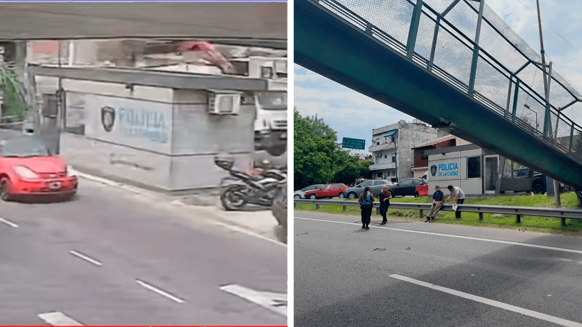 A crane truck hit a pedestrian bridge and it had to be removed.