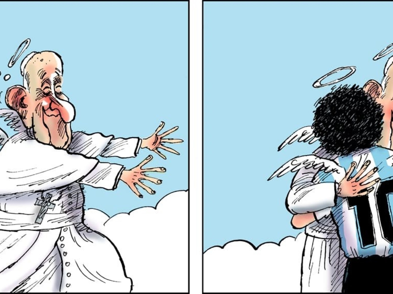 Zwei spanische Komiker gewannen die Comic-Weltmeisterschaft mit einer Karikatur von Papst Franziskus und Maradona.